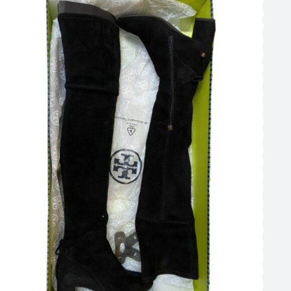 Tory Burch Black Stretch Suede Laila Boots SZ 9.5 with Tie Detail Original Box - Picture 3 of 16